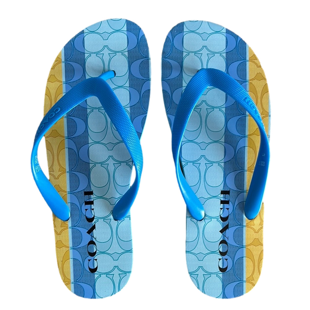 Coach Women’s ZAK Blue Yellow Stripe Flip Flops size 9/10